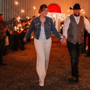 La Femme sequin open-back jumpsuit.